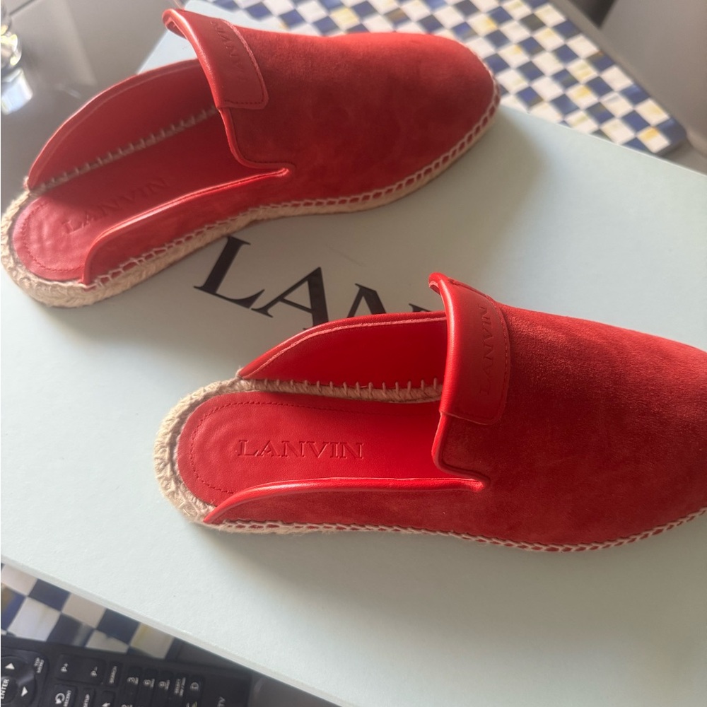 Lanvin Red Suede Espadrille Slip-On Mules